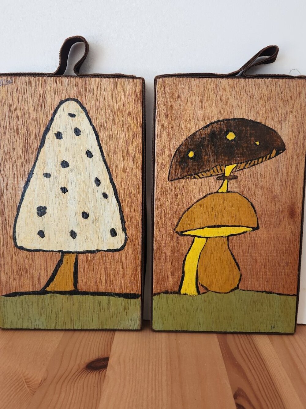 Hand-Painted Folk Art Mushroom Wood Wall Hangings